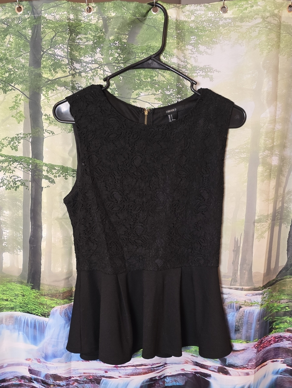 Forever 21 Black Lace Peplum Tank Top